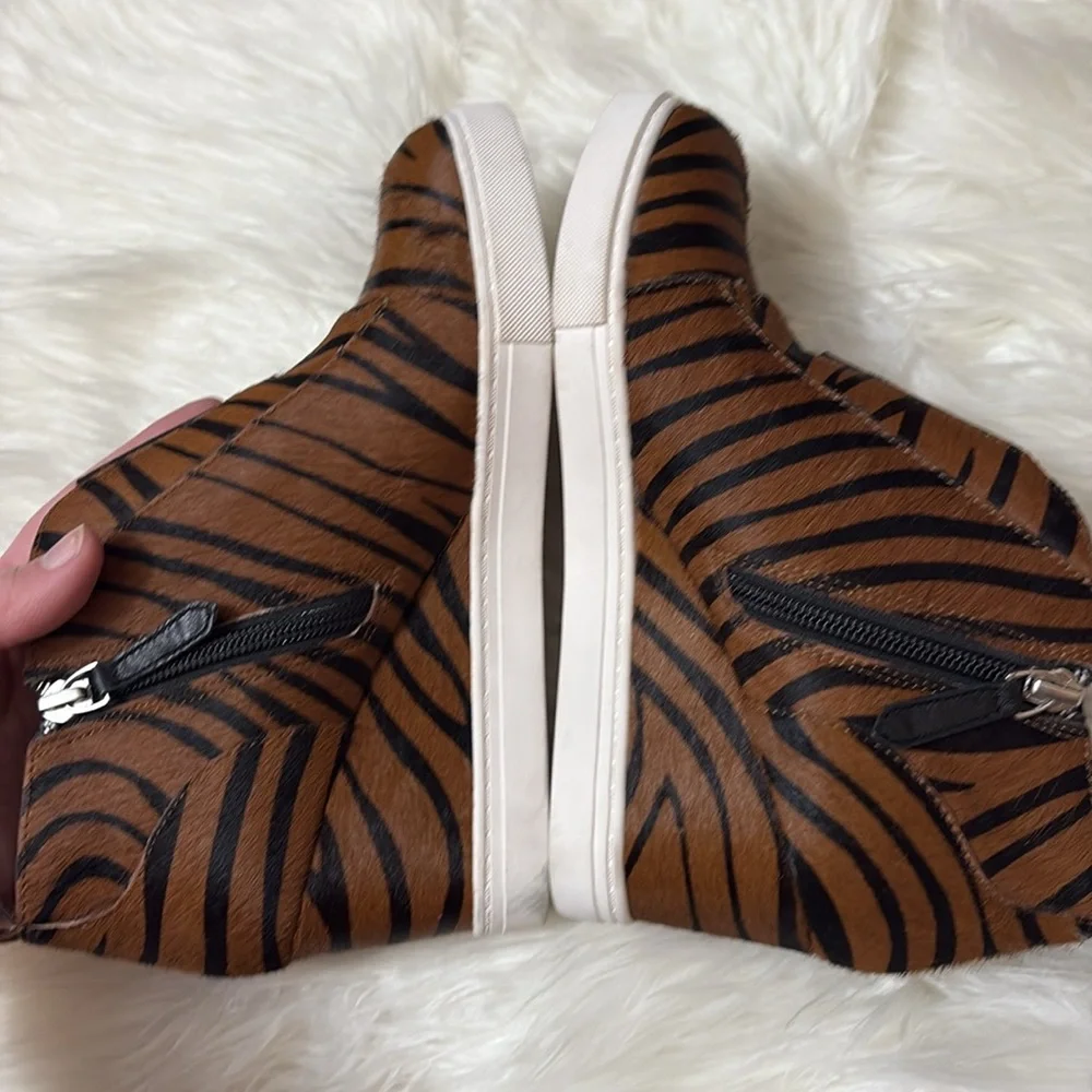 Linea Paolo Real Fur Printed Calf Hair Zebra Print Felicia Wedge Sneaker Booties